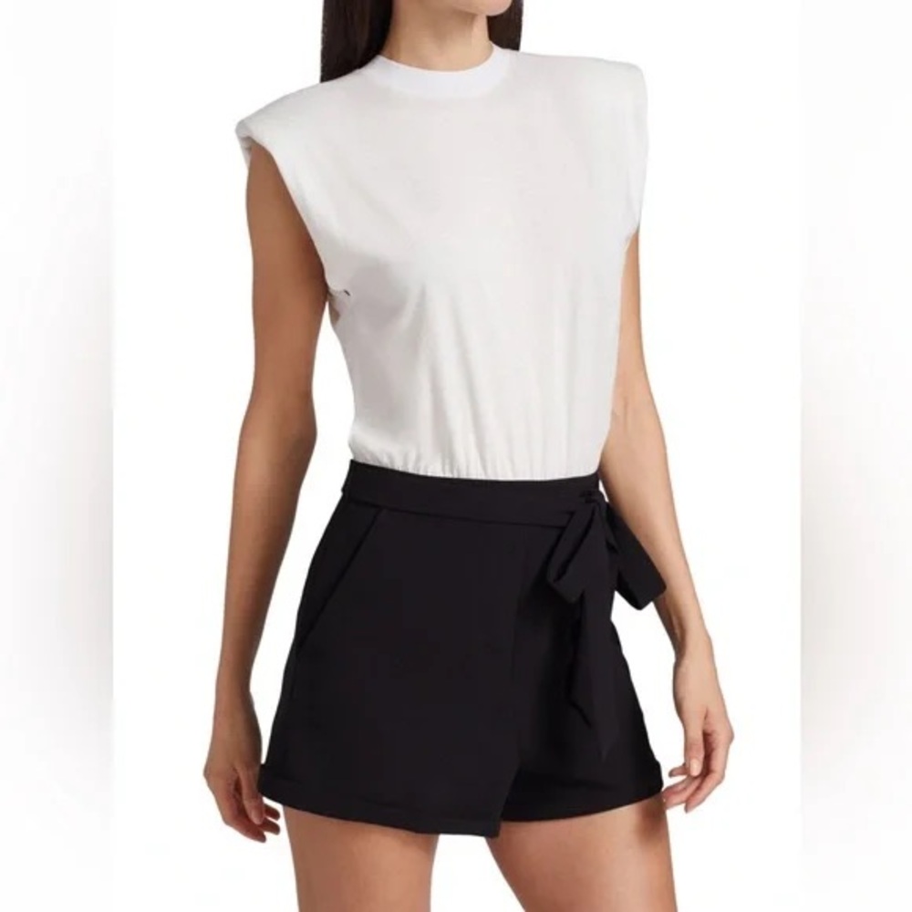 Alice + Olivia White Braxton Shoulder Pad Romper